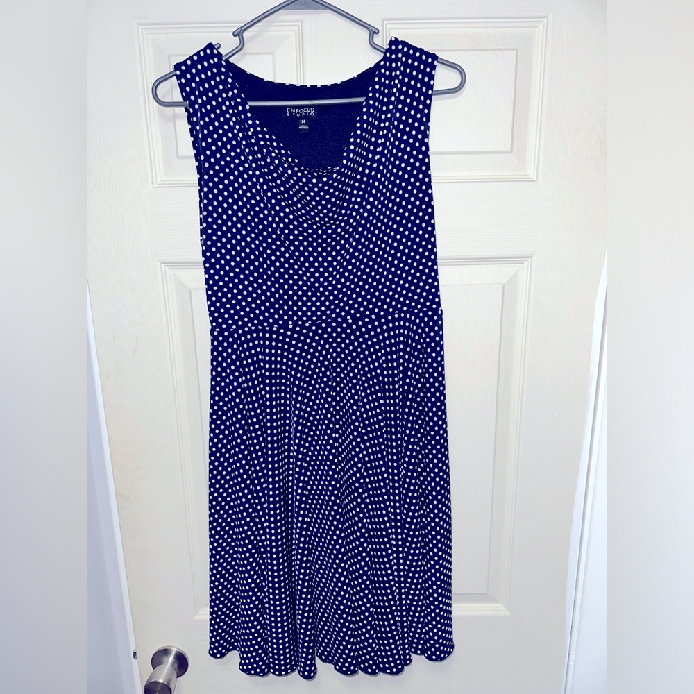 Navy Blue Polka Dot A Line Dress